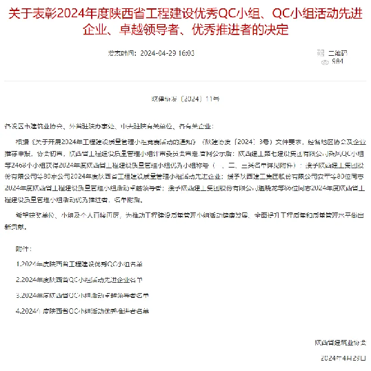 喜報！陜西建筑產(chǎn)業(yè)投資集團QC成果在陜西省工程建設質(zhì)量管理小組競賽中斬獲佳績